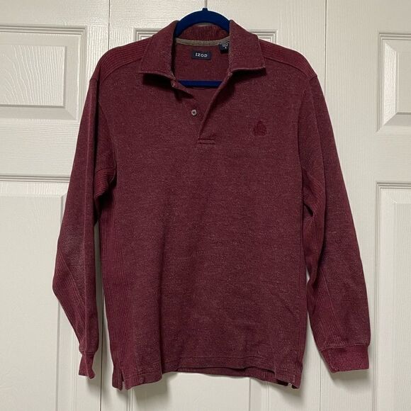 Izod, maroon colored long sleeve polo swea… - Picture 1 of 7